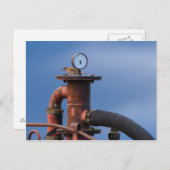 赤い機械はがきの上に腰掛ける雀 ポストカード (正面/裏面)