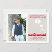 赤い機関車の誕生日パーティーの招待 招待状 (正面)