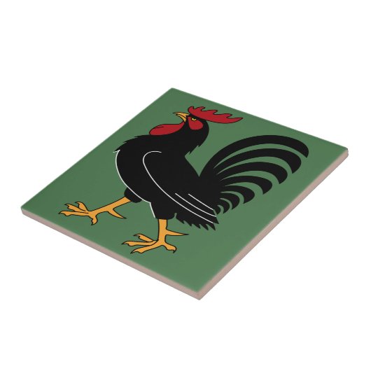 赤い櫛の付いた黒い鶏 タイル (側面)