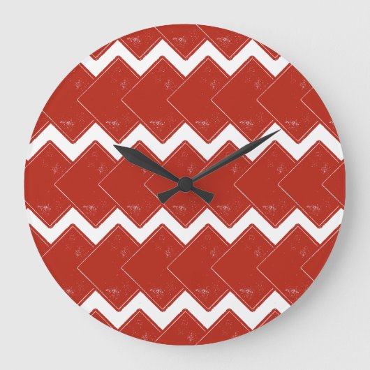 赤い正方形のデッキ ラージ壁時計 (正面)