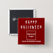 赤い正方形の図形にビジネスハロウィーンの挨拶 缶バッジ (正面&裏面)