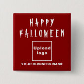 赤い正方形の図形にビジネスハロウィーンの挨拶 缶バッジ (正面)