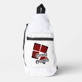 赤い正方形(ビームとグレーの楕円の文字) スリングバッグ