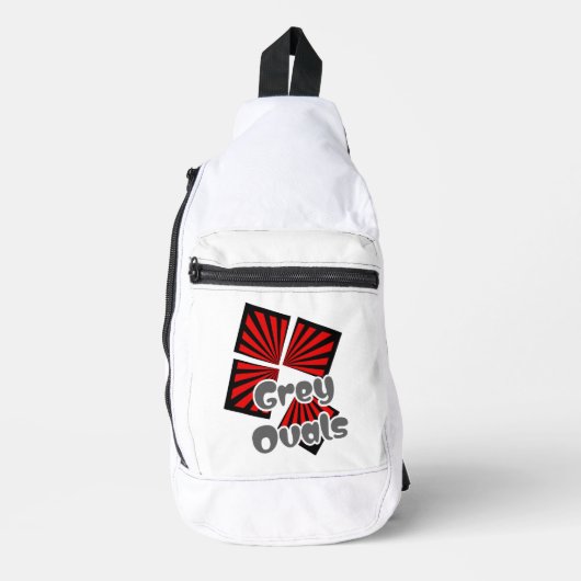 赤い正方形(ビームとグレーの楕円の文字) スリングバッグ (正面)