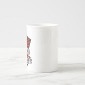 赤い正方形(ビームとグレーの楕円の文字) ボーンチャイナマグカップ (正面)