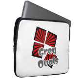 赤い正方形(ビームとグレーの楕円の文字) ラップトップスリーブ (正面右)