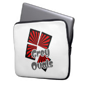 赤い正方形(ビームとグレーの楕円の文字) ラップトップスリーブ (正面左)