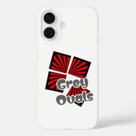 赤い正方形(ビームとグレーの楕円の文字) iPhone 16ケース