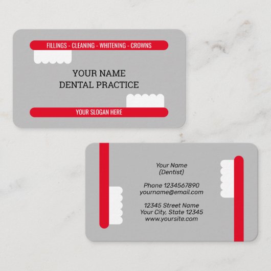 赤い歯ブラシのロゴプロフェッショナル歯科医院 名刺 (正面/裏面)