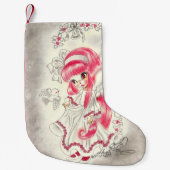 赤い毛およびヒイラギとのかわいいクリスマスの天使 スモールクリスマスストッキング (正面)