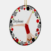 赤い毛の体育専門家の赤く、黒い及び緑のパーソナライズ セラミックオーナメント (右)