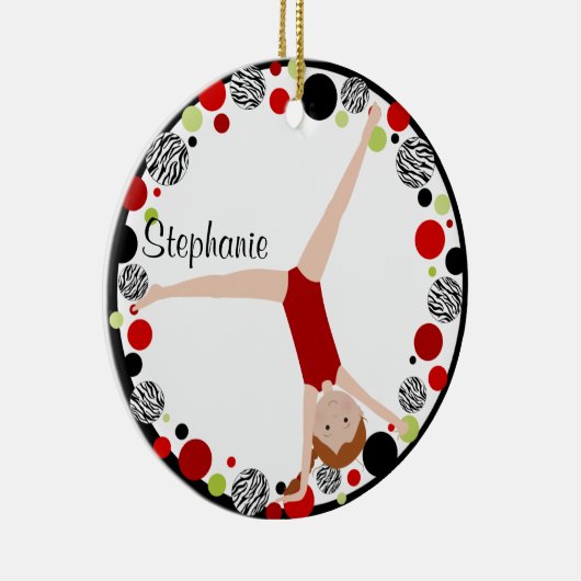 赤い毛の体育専門家の赤く、黒い及び緑のパーソナライズ セラミックオーナメント (右)