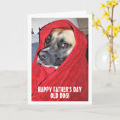 赤い毛布の犬の肖像 カード (黄色い花)