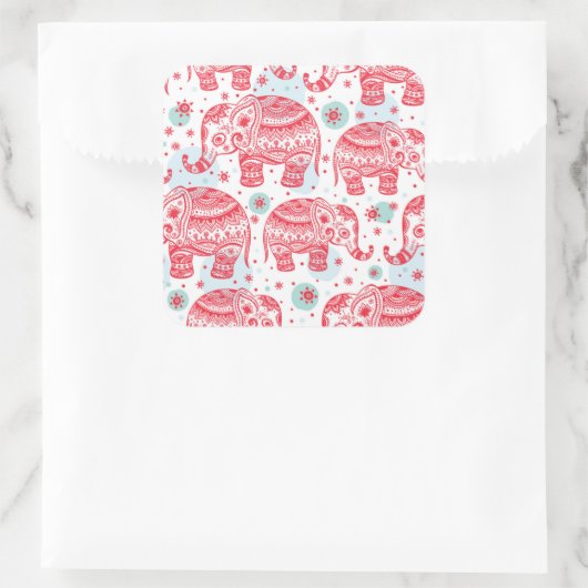 赤い民族象の模様 スクエアシール (バッグ)