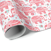 赤い民族象の模様 ラッピングペーパー (ロールコーナー)