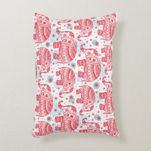 赤い民族象パターン アクセントクッション (正面(垂直))