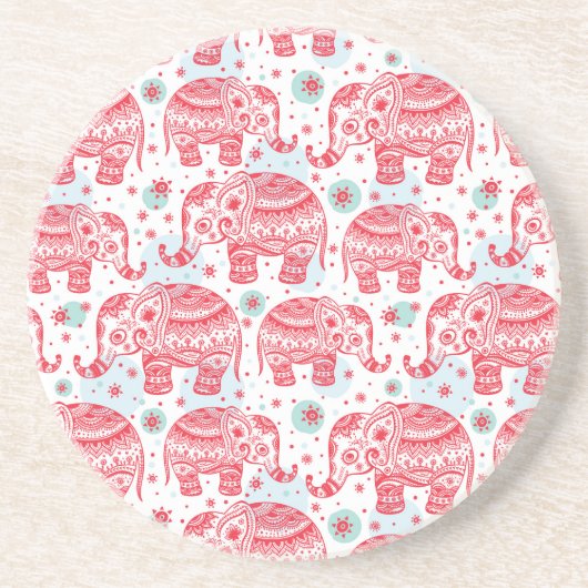 赤い民族象パターン コースター (正面)