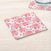 赤い民族象パターン スクエアペーパーコースター (アングル)