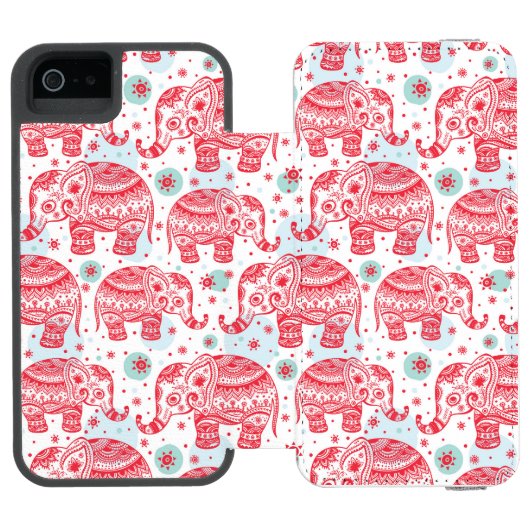 赤い民族象パターン INCIPIO iPhoneウォレットケース (フォリオ Open)