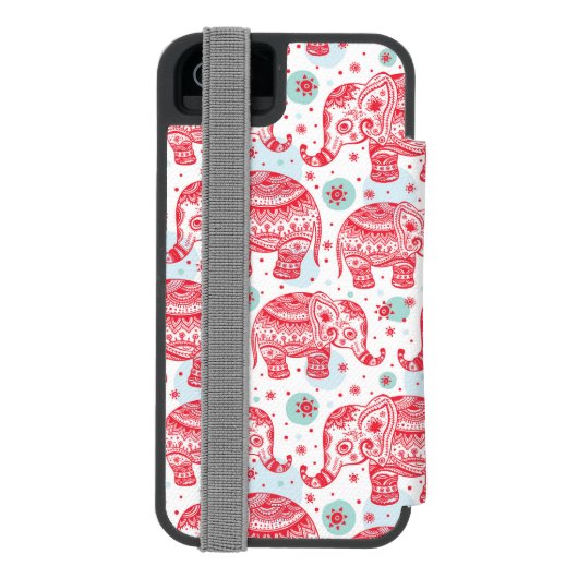 赤い民族象パターン INCIPIO iPhoneウォレットケース (フォリオ裏面)