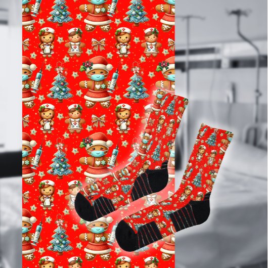 赤い気まぐれなクリスマスのジンジャーブレッドガール看護師 ソックス