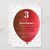 赤い気球の誕生日のパーティの招待状 招待状 (正面)