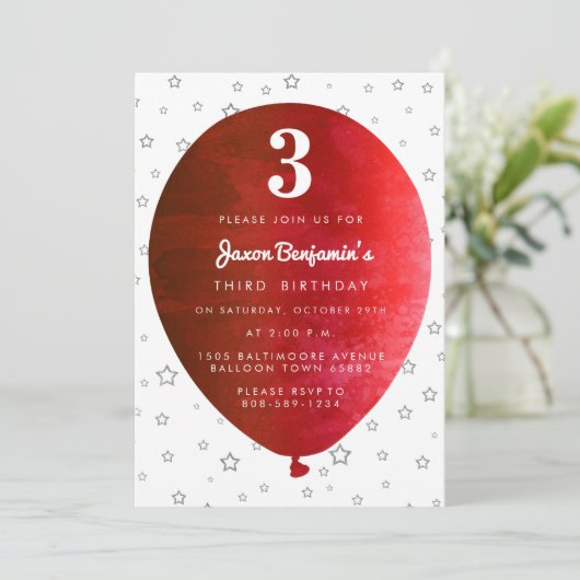 赤い気球の誕生日のパーティの招待状 招待状 (スタンド正面)