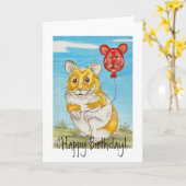 赤い気球を持つパンダくまのハムスター カード (黄色い花)