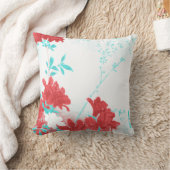 赤い水のティール（緑がかった色）の春の花の花の装飾用クッション クッション (ブランケット)