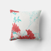 赤い水のティール（緑がかった色）の春の花の花の装飾用クッション クッション (裏面)