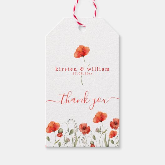 赤い水の色のケシ結婚スは、ありがとう ギフトタグ (正面)