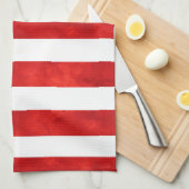 赤い水の色のストライプ キッチンタオル (四つ折り)