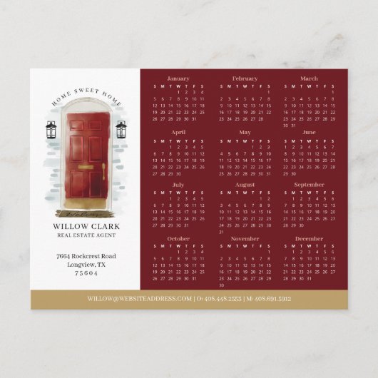 赤い水の色のドア実在エステートカレンダー2025 ポストカード (正面)