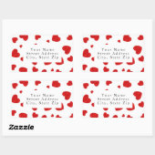 赤い水の色のハートパターン2ラベル 長方形シール (シート)