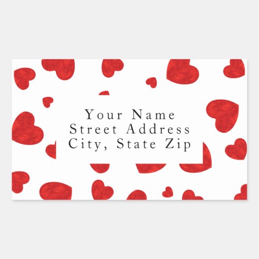 赤い水の色のハートパターン2ラベル 長方形シール (正面)
