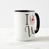 赤い水の色のハート、タイポグラフィと"私たちは大好き マグカップ (正面右)