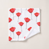 赤い水の色のポピーのパターン バスタオルセット (ウォッシュタオル)