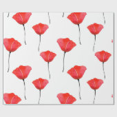 赤い水の色のポピーのパターン ラッピングペーパー (フラット)