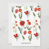 赤い水の色のポピー花模様ありがとう サンキューカード (裏面)