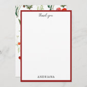 赤い水の色のポピー花模様ありがとう サンキューカード (正面/裏面)