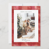 赤い水の色の格子模様の写真素朴クリスマス シーズンカード (正面)
