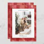 赤い水の色の格子模様の写真素朴クリスマス シーズンカード (正面/裏面)