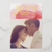 赤い水の色の金ゴールドJOYクリスマスフォト 箔シーズンカード (正面)