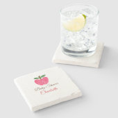 赤い水の色アップルベビーシャワー名のタイトルを追加 ストーンコースター (横)