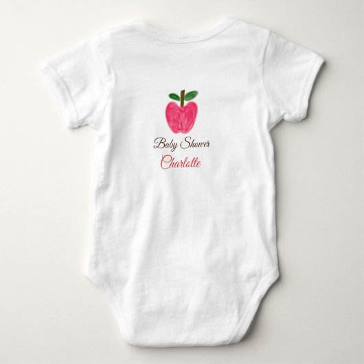 赤い水の色アップルベビーシャワー名のタイトルを追加 ベビーボディスーツ (裏面)