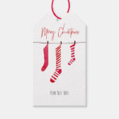 赤い水の色クリスマスストッキングプレイドギフトラベル ギフトタグ (正面)