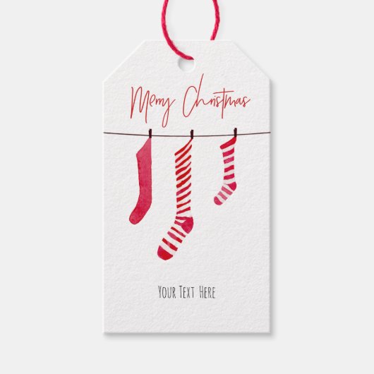 赤い水の色クリスマスストッキングプレイドギフトラベル ギフトタグ (正面)