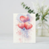 赤い水の色ハートバルーンバレンタインの挨拶 ポストカード (スタンド正面)