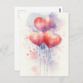 赤い水の色ハートバルーンバレンタインの挨拶 ポストカード (正面/裏面)
