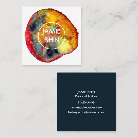 赤い水の色ブロブのテクスチャ付き海軍 スクエア名刺 (正面/裏面)